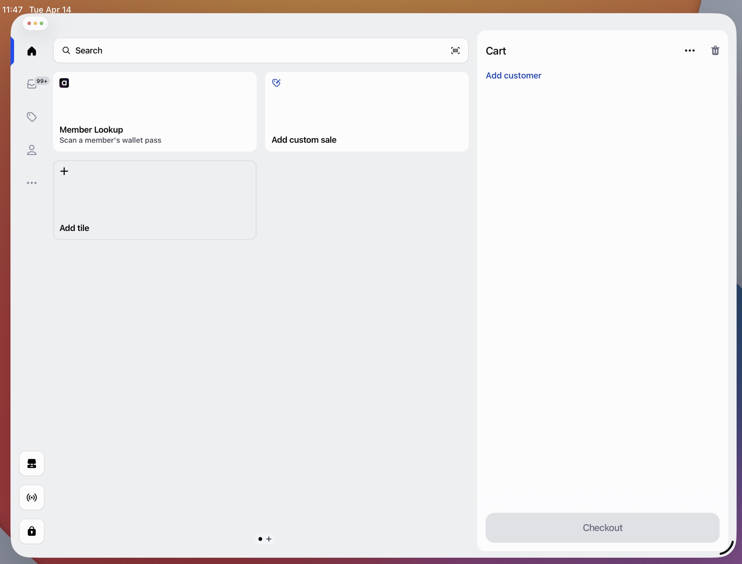Tap Add tile on the POS home screen