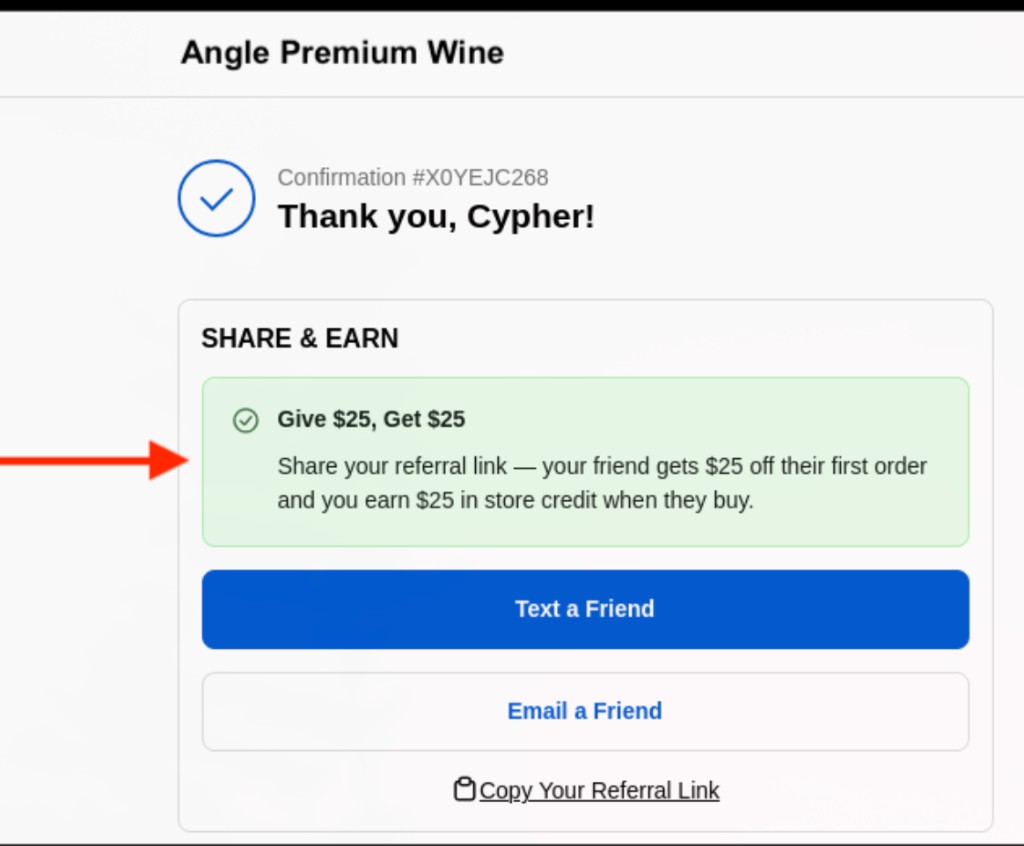 Order confirmation referral block